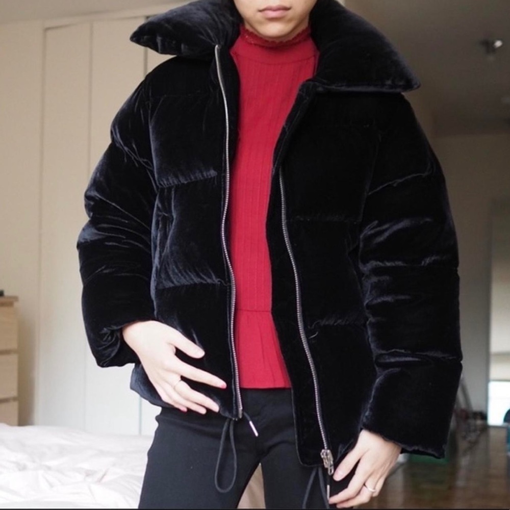 Sandro black velvet puffy bomber coat